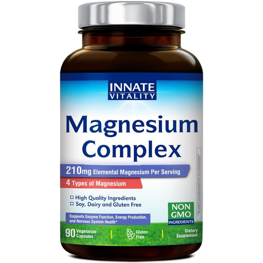 Innate Vitality Magnesium Komplex – Magnesiumglycinat, Malat, Citrat, Oxid – 4-in-1 Formel für Energie, Knochen & Nerven – Vegan & Glutenfrei – 90 Kapseln