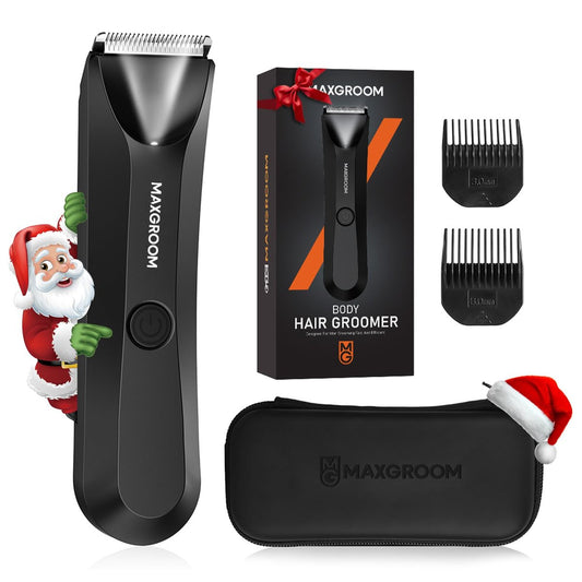 MAXGROOM Körperhaartrimmer für Männer, IPX7 wasserdichter Pubic & Groin Haartrimmer - Elektrischer Rasierer mit LED-Licht, Keramikklinge, USB wiederaufladbar & Reiseetui