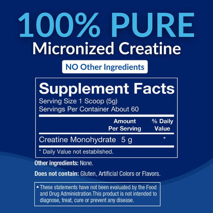 BodyTech Creatin-Monohydrat-Pulver, ungewürzt, mikronisiertes Creatin für Männer und Frauen, 5 g pro Portion, Pre-Workout & Post-Workout, glutenfrei, zuckerfrei, 300 g, 60 Portionen