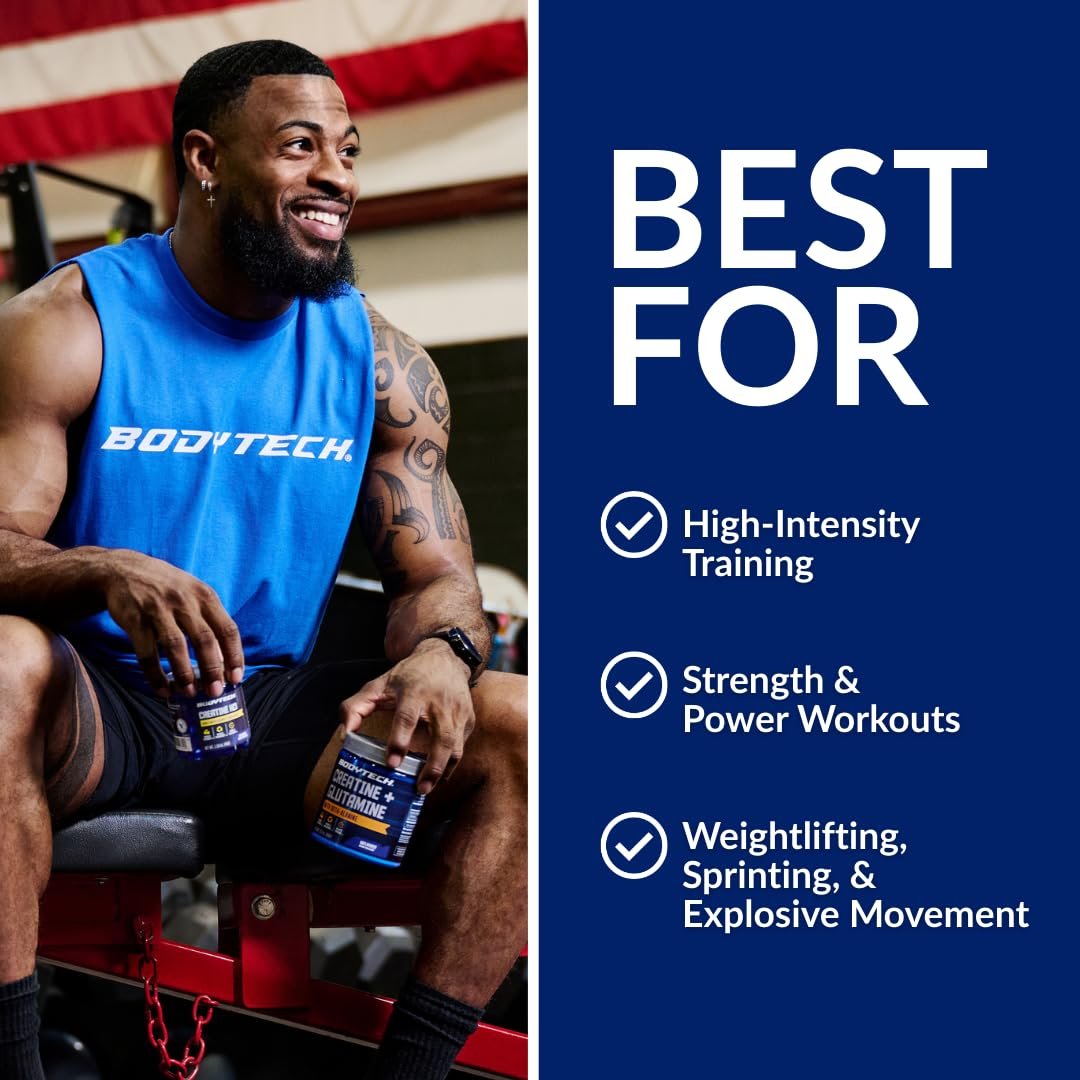 BodyTech Creatin-Monohydrat-Pulver, ungewürzt, mikronisiertes Creatin für Männer und Frauen, 5 g pro Portion, Pre-Workout & Post-Workout, glutenfrei, zuckerfrei, 300 g, 60 Portionen