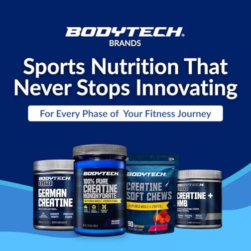 BodyTech Creatin-Monohydrat-Pulver, ungewürzt, mikronisiertes Creatin für Männer und Frauen, 5 g pro Portion, Pre-Workout & Post-Workout, glutenfrei, zuckerfrei, 300 g, 60 Portionen