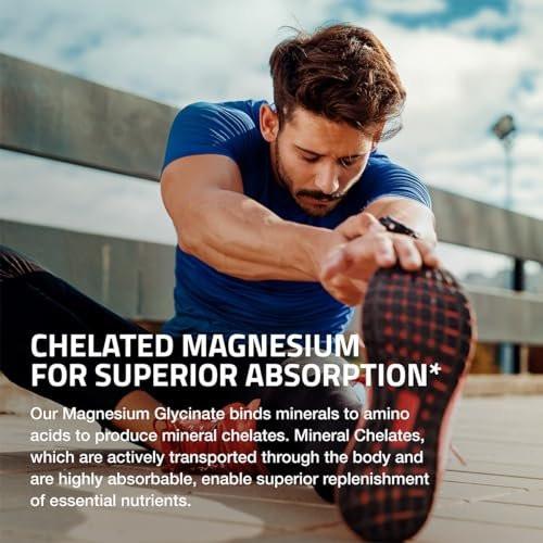 Bronson Magnesium Glycinat 200 mg pro Portion – Chelatiert für hohe Absorption, sanft zum Magen, Non-GMO, 60 vegane Kapseln