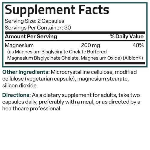 Bronson Magnesium Glycinat 200 mg pro Portion – Chelatiert für hohe Absorption, sanft zum Magen, Non-GMO, 60 vegane Kapseln