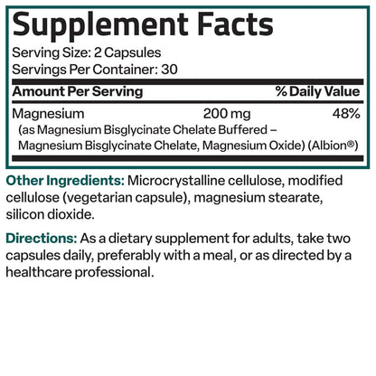 Bronson Magnesium Glycinat 200 mg pro Portion – Chelatiert für hohe Absorption, Magenfreundlich, Nicht-GVO, 120 Kapseln