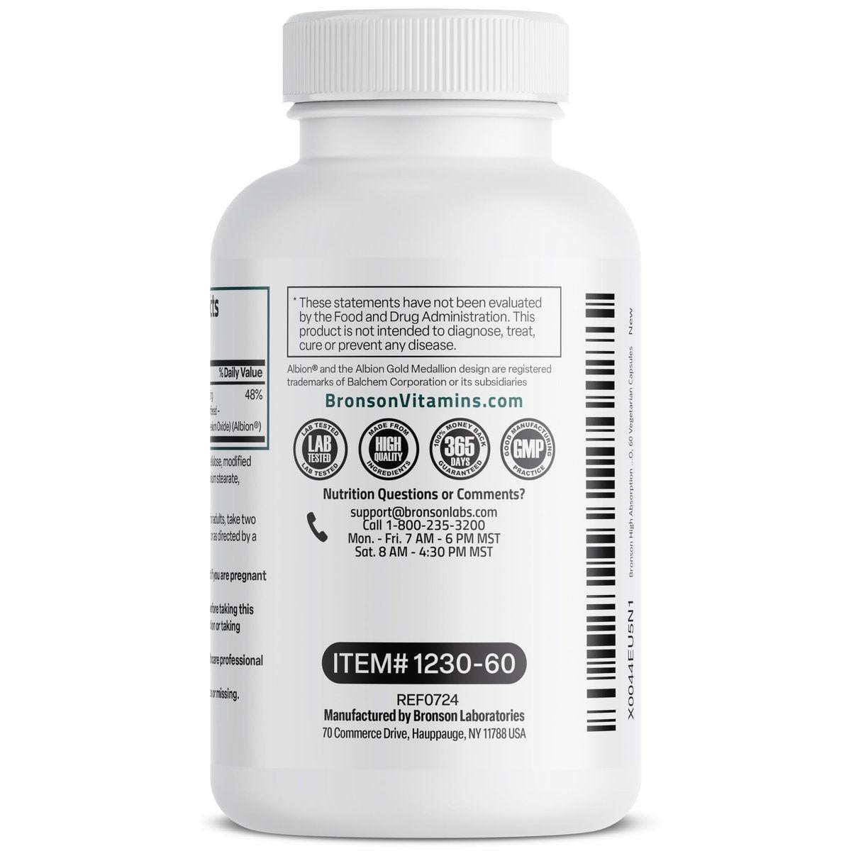 Bronson Magnesium Glycinat 200 mg pro Portion – Chelatiert für hohe Absorption, sanft zum Magen, Non-GMO, 60 vegane Kapseln