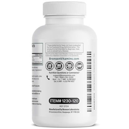 Bronson Magnesium Glycinat 200 mg pro Portion – Chelatiert für hohe Absorption, Magenfreundlich, Nicht-GVO, 120 Kapseln