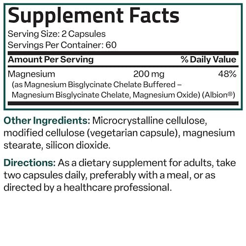 Bronson Magnesium Glycinat 200 mg pro Portion – Chelatiert für hohe Absorption, Magenfreundlich, Nicht-GVO, 120 Kapseln