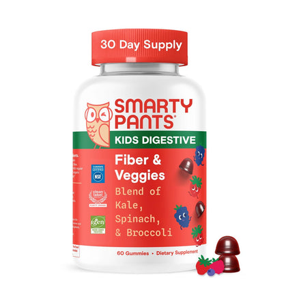 SmartyPants Kids Fiber & Veggies: Präbiotische Ballaststoff-Gummis für Kinder mit Inulin, Bio-Grüngemisch, vegan, glutenfrei, gemischter Beerengeschmack, 60 Stück (30-Tage-Vorrat)