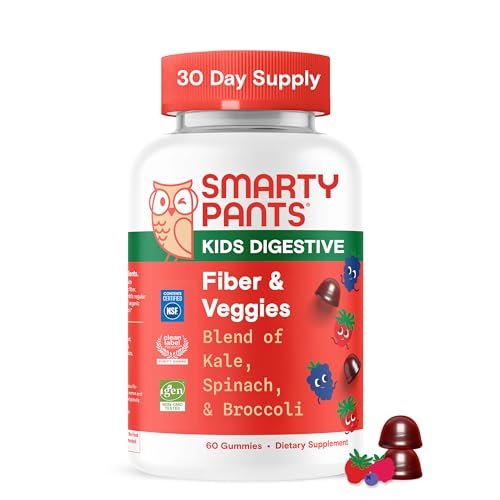 SmartyPants Kids Fiber & Veggies: Präbiotische Ballaststoff-Gummis für Kinder mit Inulin, Bio-Grüngemisch, vegan, glutenfrei, gemischter Beerengeschmack, 60 Stück (30-Tage-Vorrat)
