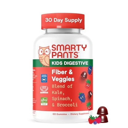 SmartyPants Kids Fiber & Veggies: Präbiotische Ballaststoff-Gummis für Kinder mit Inulin, Bio-Grüngemisch, vegan, glutenfrei, gemischter Beerengeschmack, 60 Stück (30-Tage-Vorrat)
