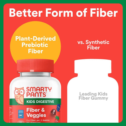 SmartyPants Kids Fiber & Veggies: Präbiotische Ballaststoff-Gummis für Kinder mit Inulin, Bio-Grüngemisch, vegan, glutenfrei, gemischter Beerengeschmack, 60 Stück (30-Tage-Vorrat)