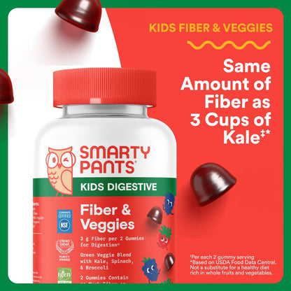 SmartyPants Kids Fiber & Veggies: Präbiotische Ballaststoff-Gummis für Kinder mit Inulin, Bio-Grüngemisch, vegan, glutenfrei, gemischter Beerengeschmack, 60 Stück (30-Tage-Vorrat)