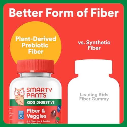 SmartyPants Kids Fiber & Veggies: Präbiotische Ballaststoff-Gummis für Kinder mit Inulin, Bio-Grüngemisch, vegan, glutenfrei, gemischter Beerengeschmack, 60 Stück (30-Tage-Vorrat)