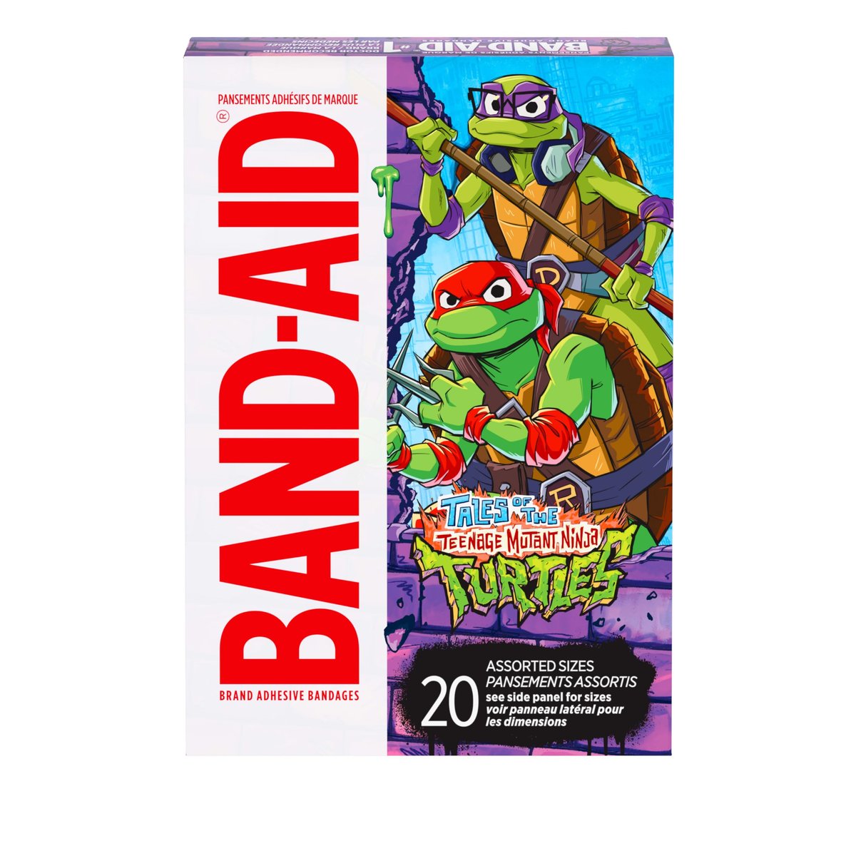BAND-AID Marken-Pflaster mit TMNT-Design – 20 bunte Wundpflaster für Kinder, steril, verschiedene Größen
