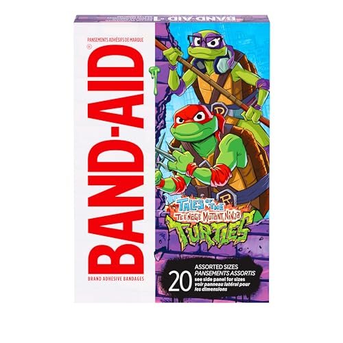 BAND-AID Marken-Pflaster mit TMNT-Design – 20 bunte Wundpflaster für Kinder, steril, verschiedene Größen