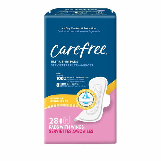 Carefree Ultra Thin Binden für Frauen, normale Binden mit Flügeln, 28 Stück | Carefree Binden, Damenhygiene, Perioden Binden & Wochenbett Binden | 28 Stück (Packung mit 1)