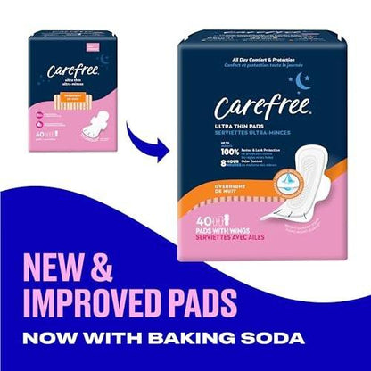 Carefree Ultra Thin Damenbinden für die Nacht mit Flügeln | 40 Stück | Femininpflege & Wochenschutz