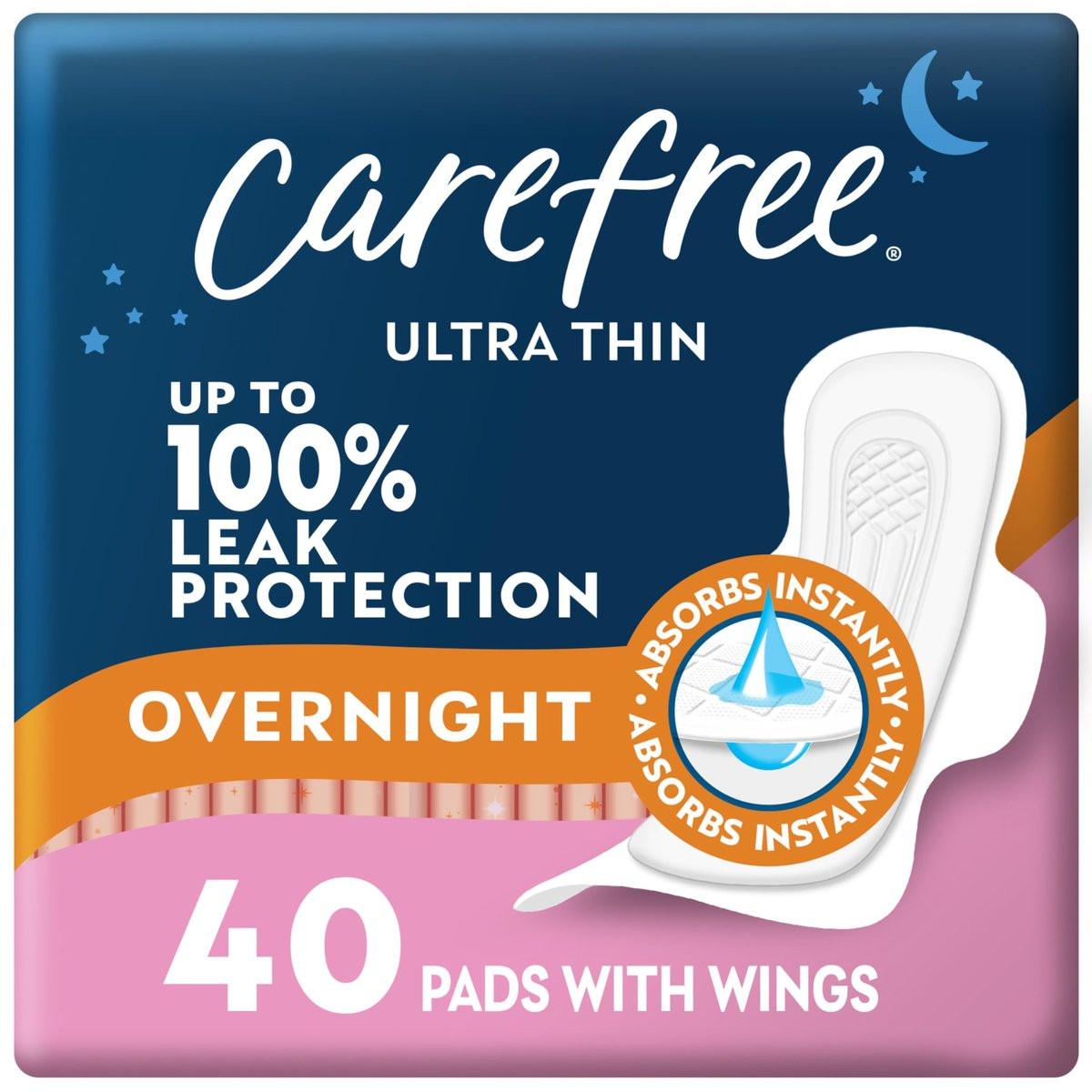 Carefree Ultra Thin Damenbinden für die Nacht mit Flügeln | 40 Stück | Femininpflege & Wochenschutz