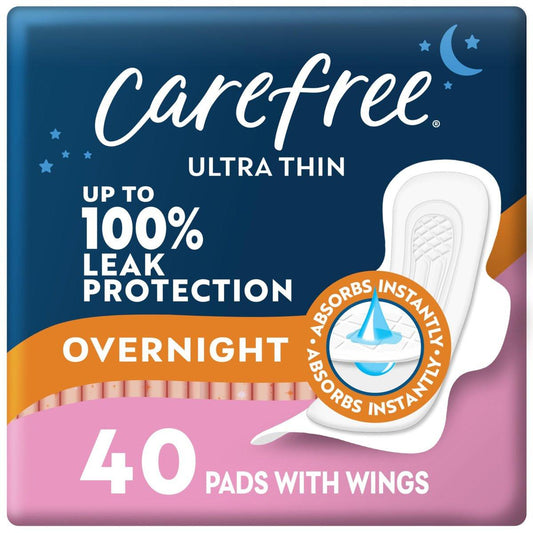 Carefree Ultra Thin Damenbinden für die Nacht mit Flügeln | 40 Stück | Femininpflege & Wochenschutz