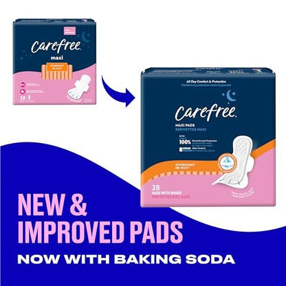 Carefree Maxi Binden für Frauen, Nachtbinden mit Flügeln, 28 Stück | Carefree Binden, Damenhygiene, Monatsbinden & Wochenbettbinden | 28 Stück (Packung mit 1)