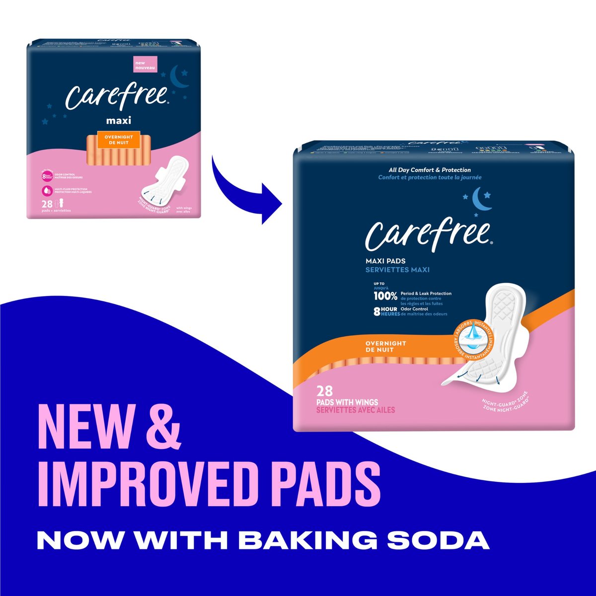 Carefree Maxi Binden für Frauen, Nachtbinden mit Flügeln, 28 Stück | Carefree Binden, Damenhygiene, Monatsbinden & Wochenbettbinden | 28 Stück (Packung mit 1)