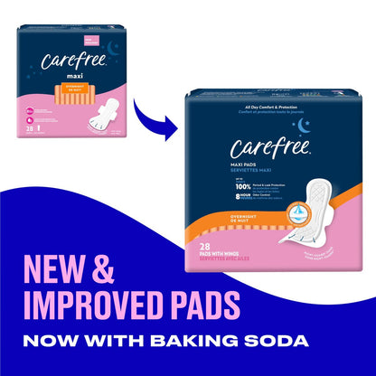 Carefree Maxi Binden für Frauen, Nachtbinden mit Flügeln, 28 Stück | Carefree Binden, Damenhygiene, Monatsbinden & Wochenbettbinden | 28 Stück (Packung mit 1)