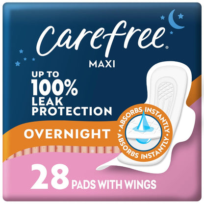 Carefree Maxi Binden für Frauen, Nachtbinden mit Flügeln, 28 Stück | Carefree Binden, Damenhygiene, Monatsbinden & Wochenbettbinden | 28 Stück (Packung mit 1)