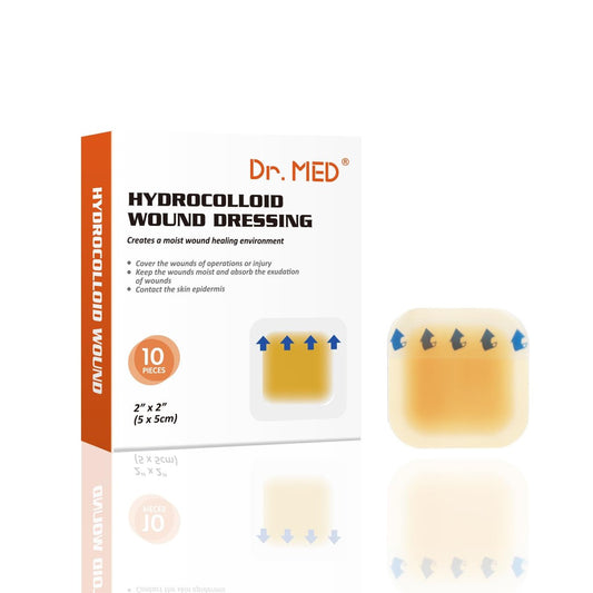 Dr. Med Hydrokolloid Wundverband 2"x2" - 10 Stück/Box, wasserdichter, haftender Verband mit Rand, für leichte Exsudate, Abschürfungen, Druckgeschwüre, Dekubitus, oberflächliche Wundversorgung