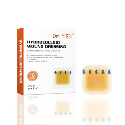 Dr. Med Hydrokolloid Wundverband 2"x2" - 10 Stück/Box, wasserdichter, haftender Verband mit Rand, für leichte Exsudate, Abschürfungen, Druckgeschwüre, Dekubitus, oberflächliche Wundversorgung