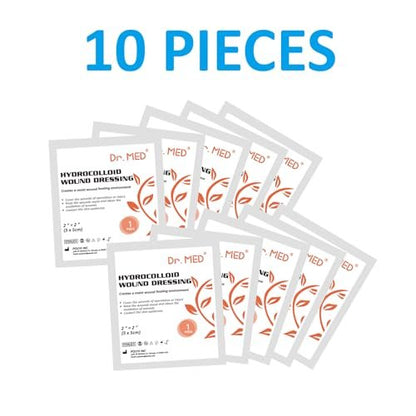 Dr. Med Hydrokolloid Wundverband 2"x2" - 10 Stück/Box, wasserdichter, haftender Verband mit Rand, für leichte Exsudate, Abschürfungen, Druckgeschwüre, Dekubitus, oberflächliche Wundversorgung