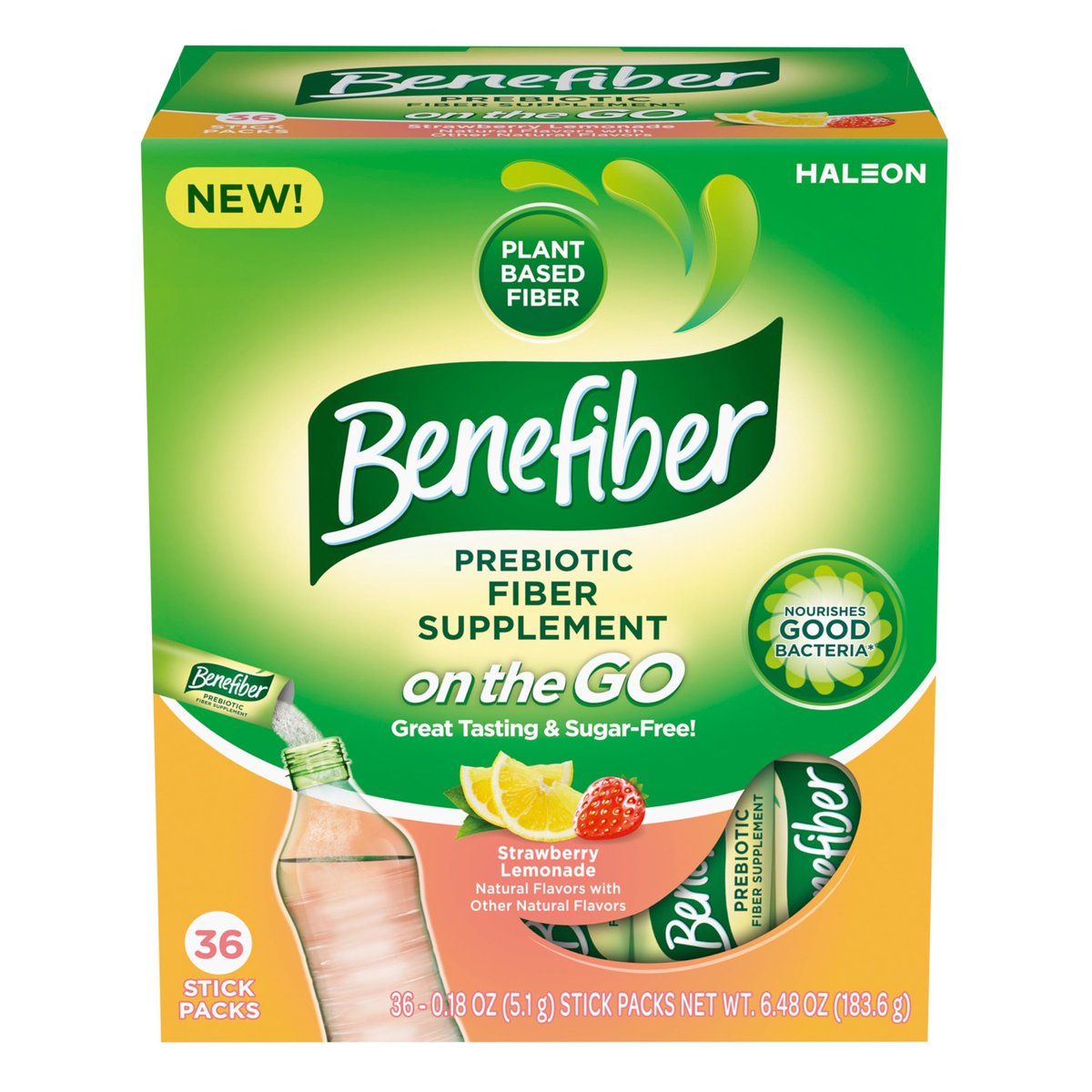Benefiber GLP-1 Freundlicher Ballaststoffzusatz, Erdbeer-Zitronen-Geschmack, 36 Portionsbeutel zum Mitnehmen