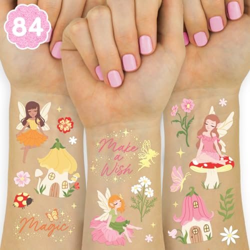 xo, Fetti Woodland Fee Tattoos – 84 Folien-Tattoos | Magische Fee Partyzubehör, Wald Baby Deko, Mädchen Garten Accessoire