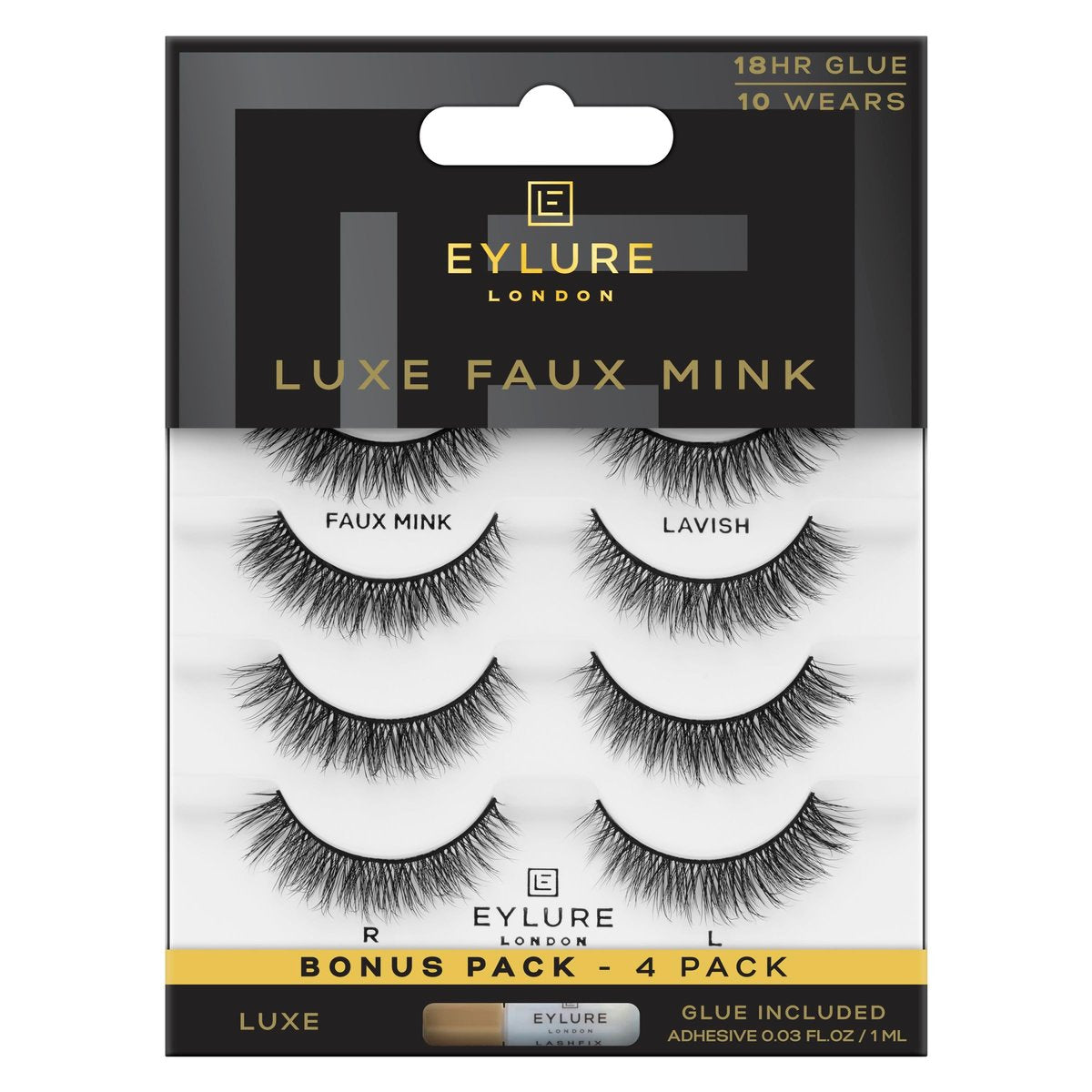 Eylure Luxe Faux Mink Wimpern - Natürlich Lavish, 4 Paar Bonus-Pack | Inklusive Kleber | 10 Anwendungen