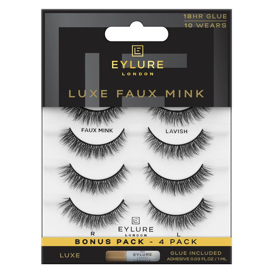 Eylure Luxe Faux Mink Wimpern - Natürlich Lavish, 4 Paar Bonus-Pack | Inklusive Kleber | 10 Anwendungen