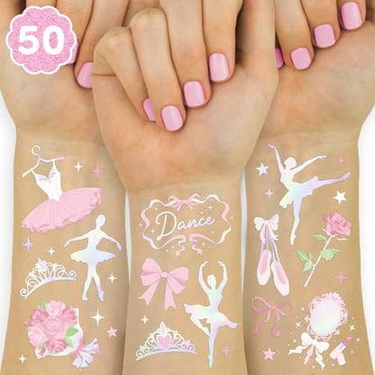xo, Fetti Ballerina Party Temporäre Tattoos – 50 Irideszierende Folien-Tattoos für Geburtstagsfeiern, Prinzessinnen-Dekoration, Ballett-Mottoparty, Gastgeschenke