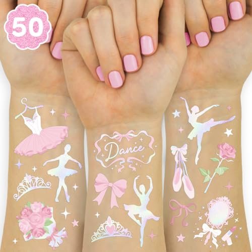 xo, Fetti Ballerina Party Temporäre Tattoos – 50 Irideszierende Folien-Tattoos für Geburtstagsfeiern, Prinzessinnen-Dekoration, Ballett-Mottoparty, Gastgeschenke