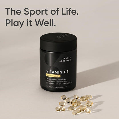 Sports Research® Vitamin D3 4000 IE mit Kokos-MCT-Öl – Doppelte Stärke Vitamin-D-Ergänzung – Glutenfrei, Nicht-GVO, Sojafrei – 360 Softgels