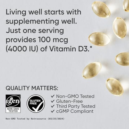 Sports Research® Vitamin D3 4000 IE mit Kokos-MCT-Öl – Doppelte Stärke Vitamin-D-Ergänzung – Glutenfrei, Nicht-GVO, Sojafrei – 360 Softgels