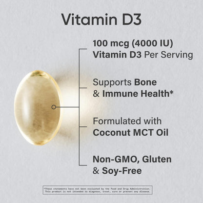 Sports Research® Vitamin D3 4000 IE mit Kokos-MCT-Öl – Doppelte Stärke Vitamin-D-Ergänzung – Glutenfrei, Nicht-GVO, Sojafrei – 360 Softgels