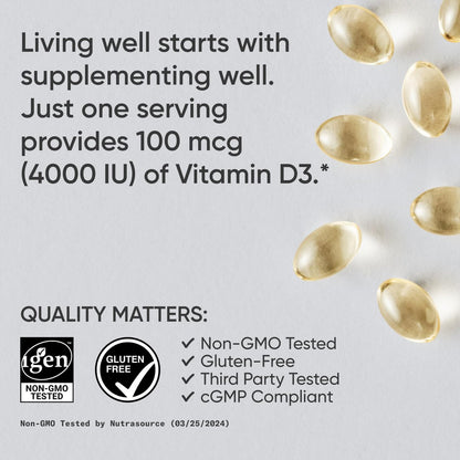 Sports Research® Vitamin D3 4000 IE mit Kokos-MCT-Öl – Doppelte Stärke Vitamin-D-Ergänzung – Glutenfrei, Nicht-GVO, Sojafrei – 360 Softgels