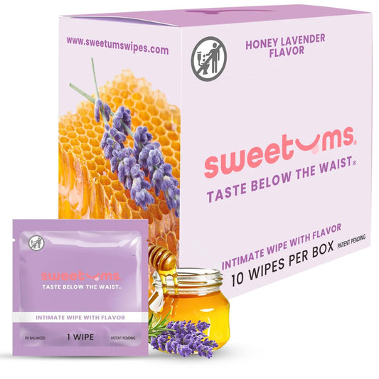 Sweetums Duftende Damen-Feuchttücher, einzeln verpackt – pH-ausgeglichene Intimtücher mit Honig-Lavendel, 10er-Pack