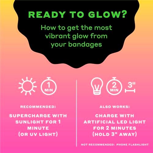 Welly Bandage Glow-in-the-Dark Nachfüllpackung | Selbstklebende flexible Stoffpflaster | Verschiedene Formen und Muster für kleine Schnitte, Schrammen und Wunden - 120 Stück