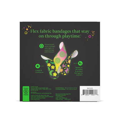 Welly Bandage Glow-in-the-Dark Nachfüllpackung | Selbstklebende flexible Stoffpflaster | Verschiedene Formen und Muster für kleine Schnitte, Schrammen und Wunden - 120 Stück
