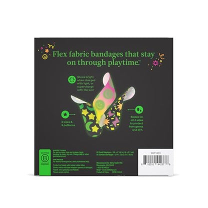 Welly Bandage Glow-in-the-Dark Nachfüllpackung | Selbstklebende flexible Stoffpflaster | Verschiedene Formen und Muster für kleine Schnitte, Schrammen und Wunden - 120 Stück