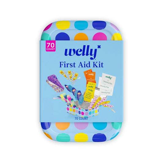Welly First Aid Kit – Bravery Badges mit flexiblem, wasserdichtem Stoff, Einzeldosen-Salben (dreifach antibiotisch, Reinigungstücher, Hydrocortison) – 70-teilig