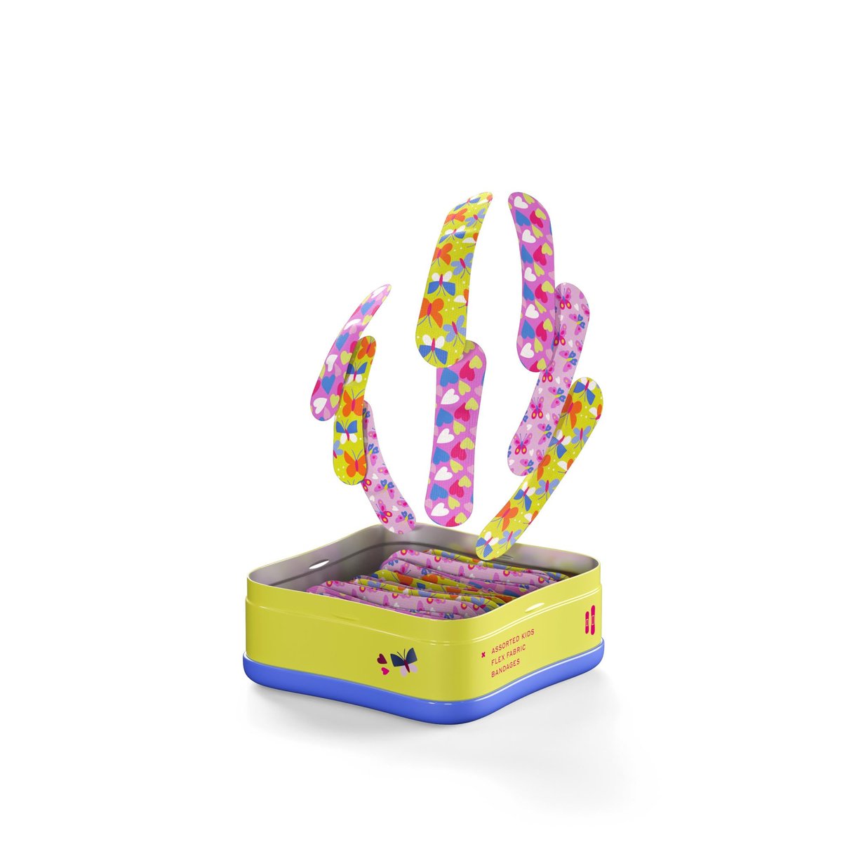 Welly Pflaster | Haftende flexible Stoff-Bravery-Badges | Verschiedene Formen für kleine Schnitte, Schrammen und Wunden | Bunte und lustige Erste-Hilfe-Dose | Schmetterlingsmuster - 48 Stück