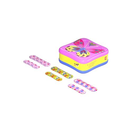 Welly Pflaster | Haftende flexible Stoff-Bravery-Badges | Verschiedene Formen für kleine Schnitte, Schrammen und Wunden | Bunte und lustige Erste-Hilfe-Dose | Schmetterlingsmuster - 48 Stück