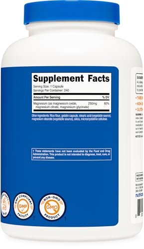 Nutricost Magnesium Complex 250mg, 240 Kapseln - Magnesiumoxid, -citrat und -glycinat - Glutenfrei und Nicht-GVO