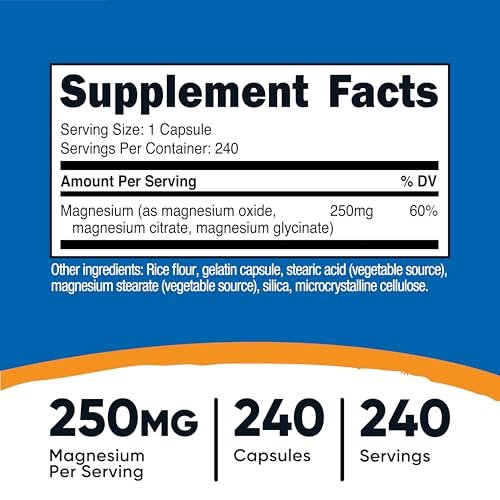 Nutricost Magnesium Complex 250mg, 240 Kapseln - Magnesiumoxid, -citrat und -glycinat - Glutenfrei und Nicht-GVO