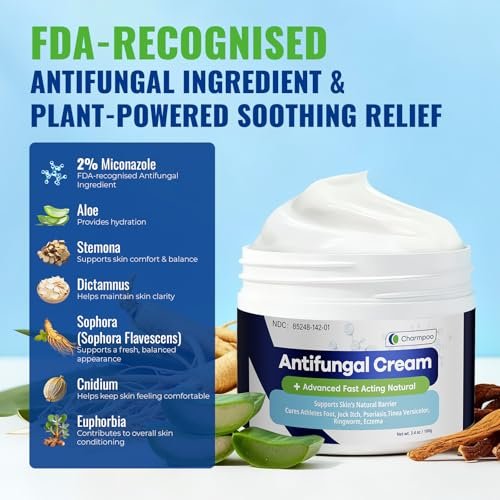 CHARMPOO Antimykotische Creme mit 2% Miconazol gegen Juckreiz, Fußpilz und Ringelflechte – Schnell einziehende Creme für Füße, Leisten und Körperfalten, 100 g